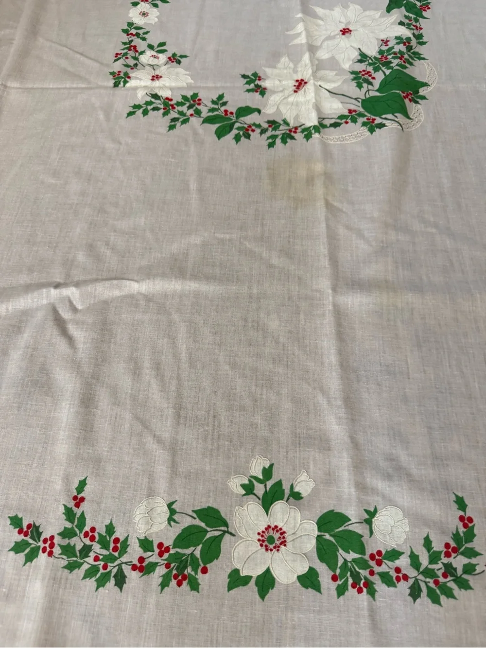 Vintage Poinsettia Holiday Tablecloth - Red, White & Green